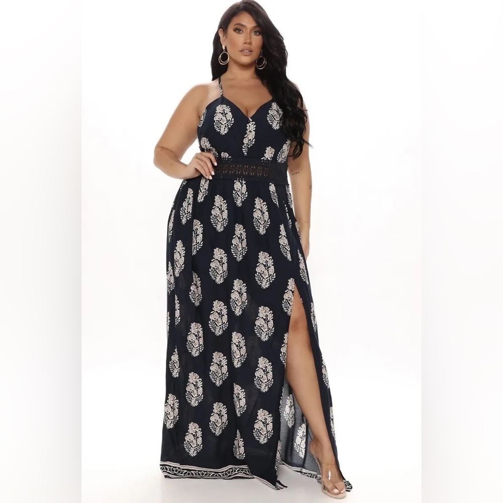 NWOT - SHEIN - Plus Tribal Print Cutout Waist Slit Hem Maxi Dress - 0XL